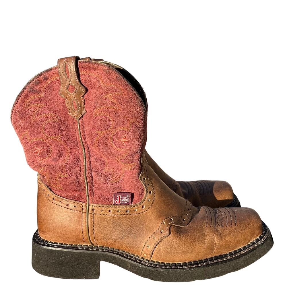 Justin Gypsy Cowgirl Boots Suede Leather Tops Womens sz 7B Rodeo Western Horses